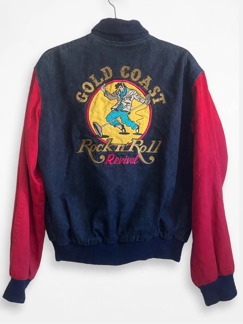 Vintage Bomber Jacket Gold Coast Rock 'n' Roll Revival Navy and Red